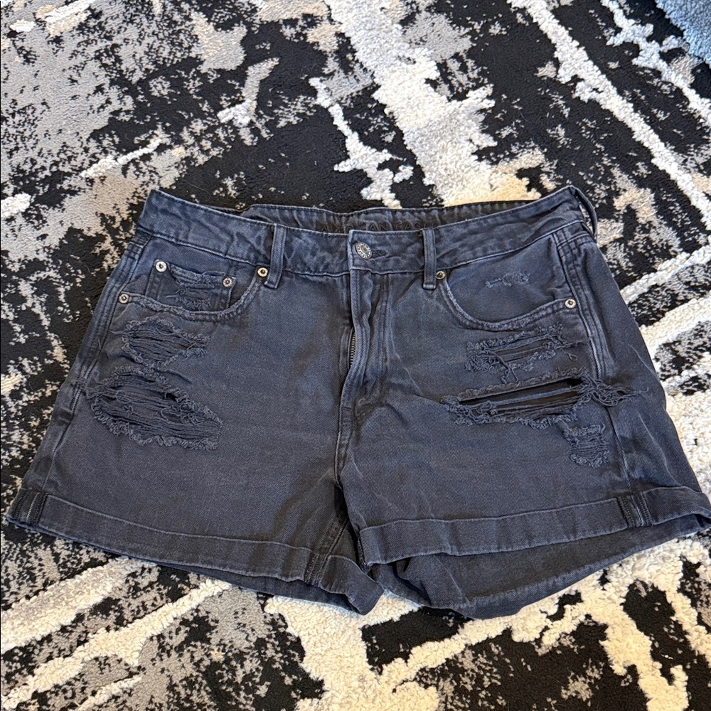 American Eagle Outfitters Black Distressed Denim Shorts